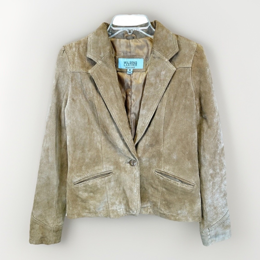Wilsons Leather Maxima Vintage Suede Blazer Jacket Tan Western Yoke Womens M